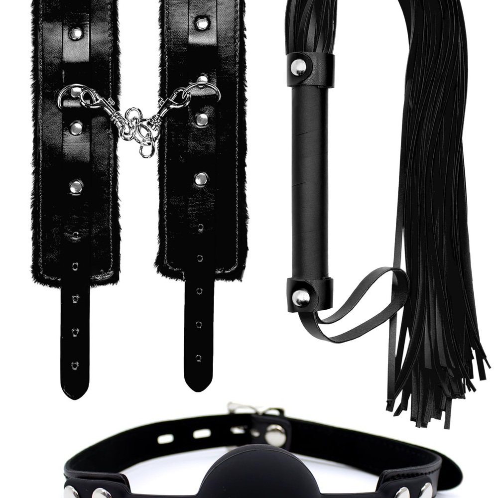 Black Bondage Set with Flogger and Collar